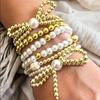 Fashion Bowknot Beaded Bracelets Set for Women Simple Elegant Gold Color Bracelets Set Summer Beach Party Ideal Jewelry