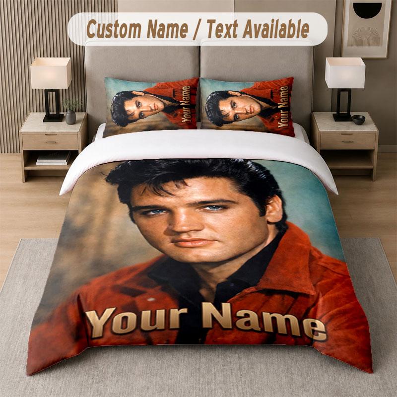 Custom Bedding Set Elvis Presley Pattern, Print Name Text 1 Duvet Cover plus 2 Pillowcases Home Textile