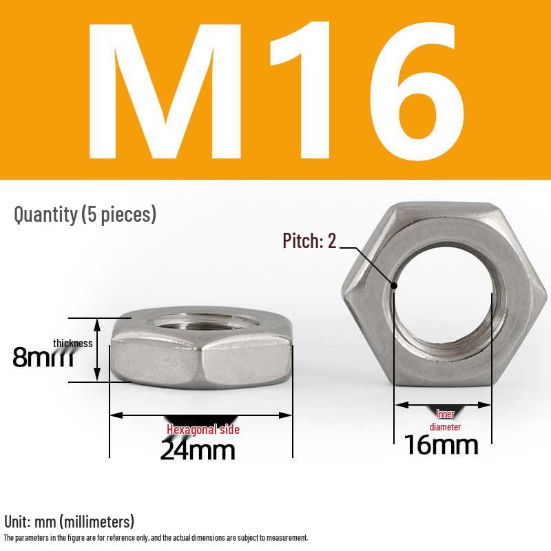 304 Stainless Steel Hex Thin Nut Cap - Sizes M2.5 to M20
