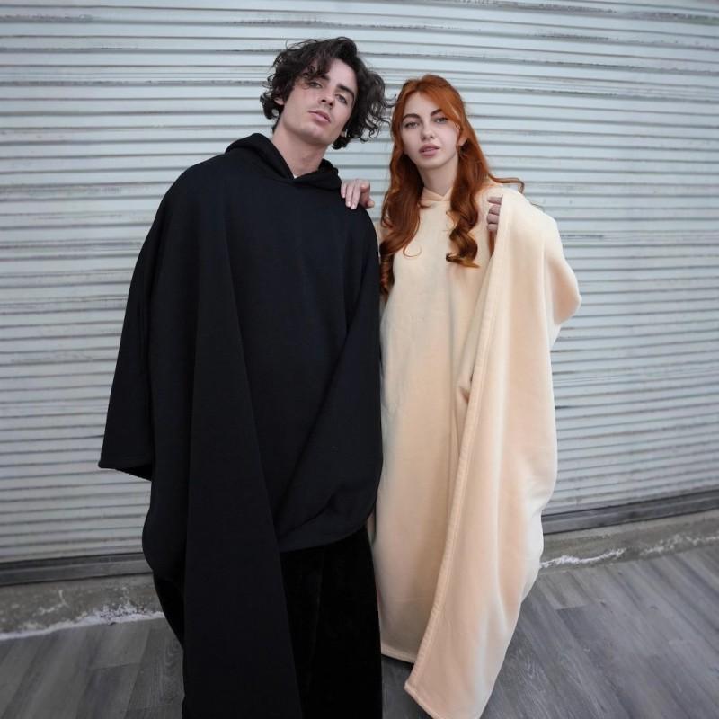 Loose Hooded Cloak Coat Punk Unisex Wool Blend Streetwear Gothic Style