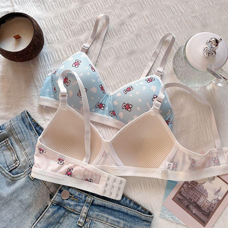 Cute Girls Bras Printed Wireless Push Up Bras Simple Underwear For Girls