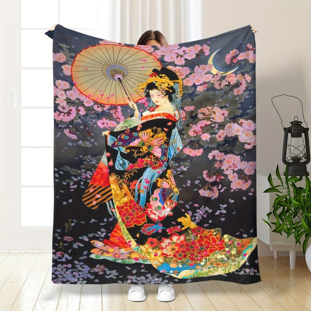 series of Japanese geishas digital-printed polyester Bedroom velvet flannel cover blanket Fleece soft cover blankets for beds