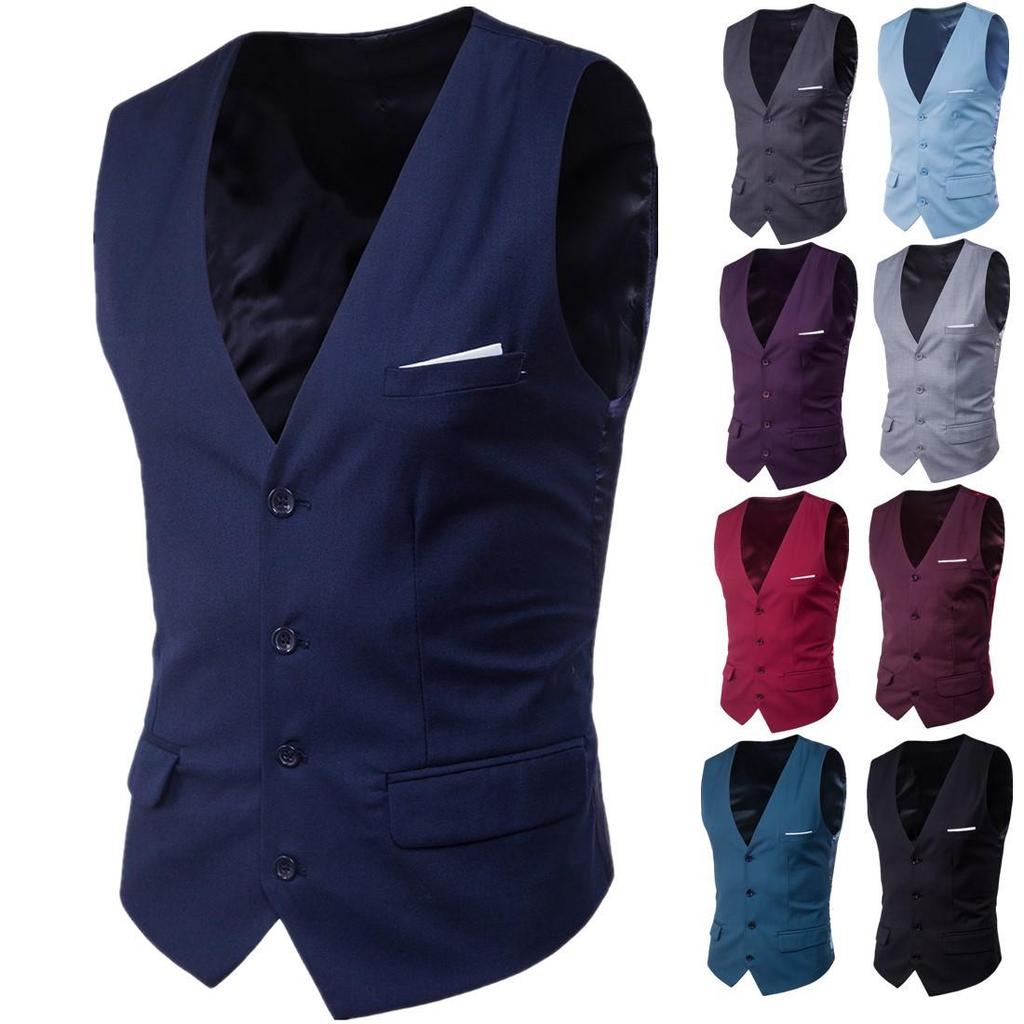 Men's Slim Korean Style Solid Color Groomsmen Vest XF001, Multi-Size Options