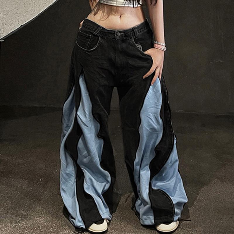 Джинсы карго широкие в стиле европейско-американского колор-блока