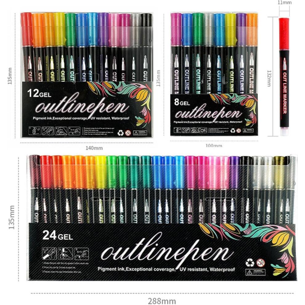 Dreamy Sparkle Dual-Line Contour Pen Set – Metallic Outline Marker, 0.08–0.12in Tip, Fast-Drying Non-Toxic Ink for Art, Cards & DIY Crafts