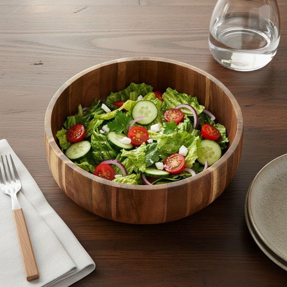 Rustic Style Salad Bowl Vintage Fruit Serving Bowl High-end Acacia Wooden Bowl Yogurt