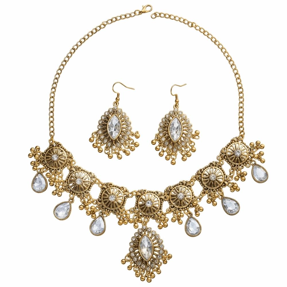 Metal Necklace Earrings Set Water Drop Pendant Ethnic Style Necklace Set  Wedding Party