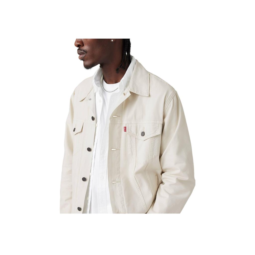 Куртка Levis SS25 из льна и денима, свободного кроя, с заостренным воротником, с логотипом на переднем кармане, мужская, белая A5782-0063