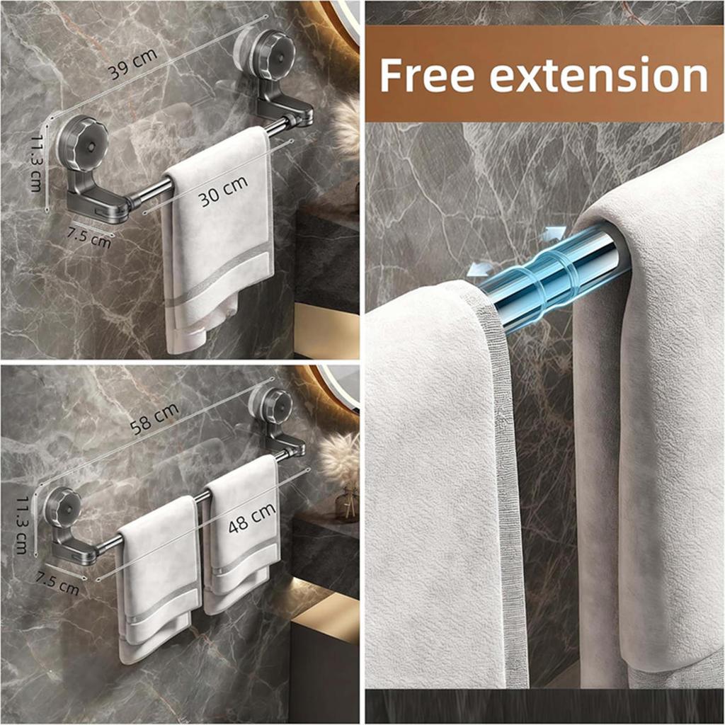 Multipurpose Adjustable Towel Slipper Racks Retractable Suction Cup Storage Rod Household Bathroom Wall Mounted Storage Supplies