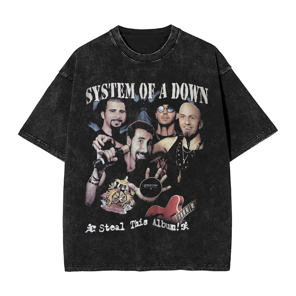 Выстиранные футболки Streetwear Футболка SYSTEM OF A DOWN SOAD Футболка для мужчин Женщин 100% Хлопок Харадзюку С принтом
