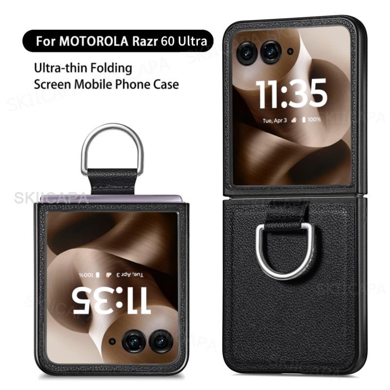 Чехол-подставка с кольцом из кожи с узором личи для Motorola Razr + 2024 Razr Ultra 2025 Razr 60Pro 50 40 Противоударная защита Кронштейн Задняя крышка