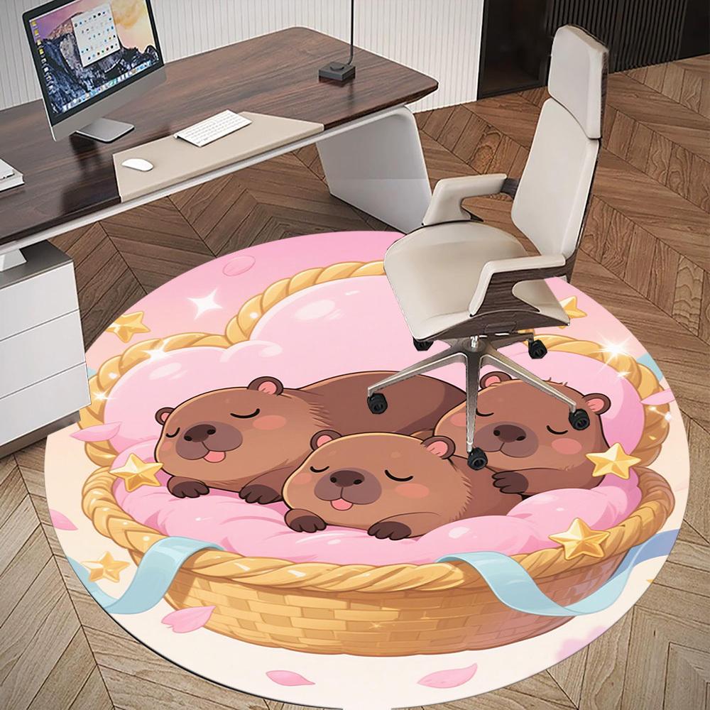 1PC Capybara Basket Cute Round Chair mat Area Rug - Non-Slip, Floor Mat for Office, Bedroom, home decor Christmas Gift c0528031