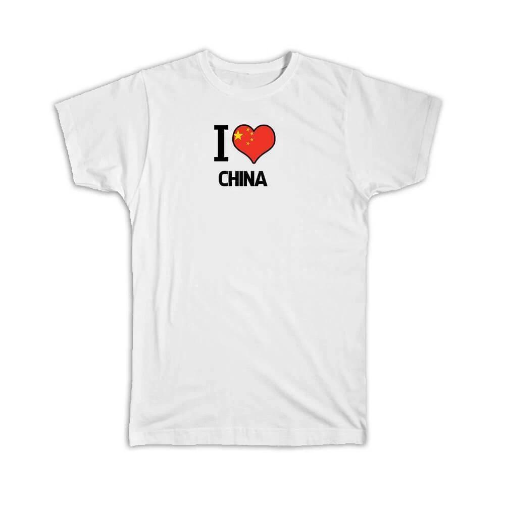 Gift T-Shirt : I Love China Flag Heart Country Crest Chinese Expat