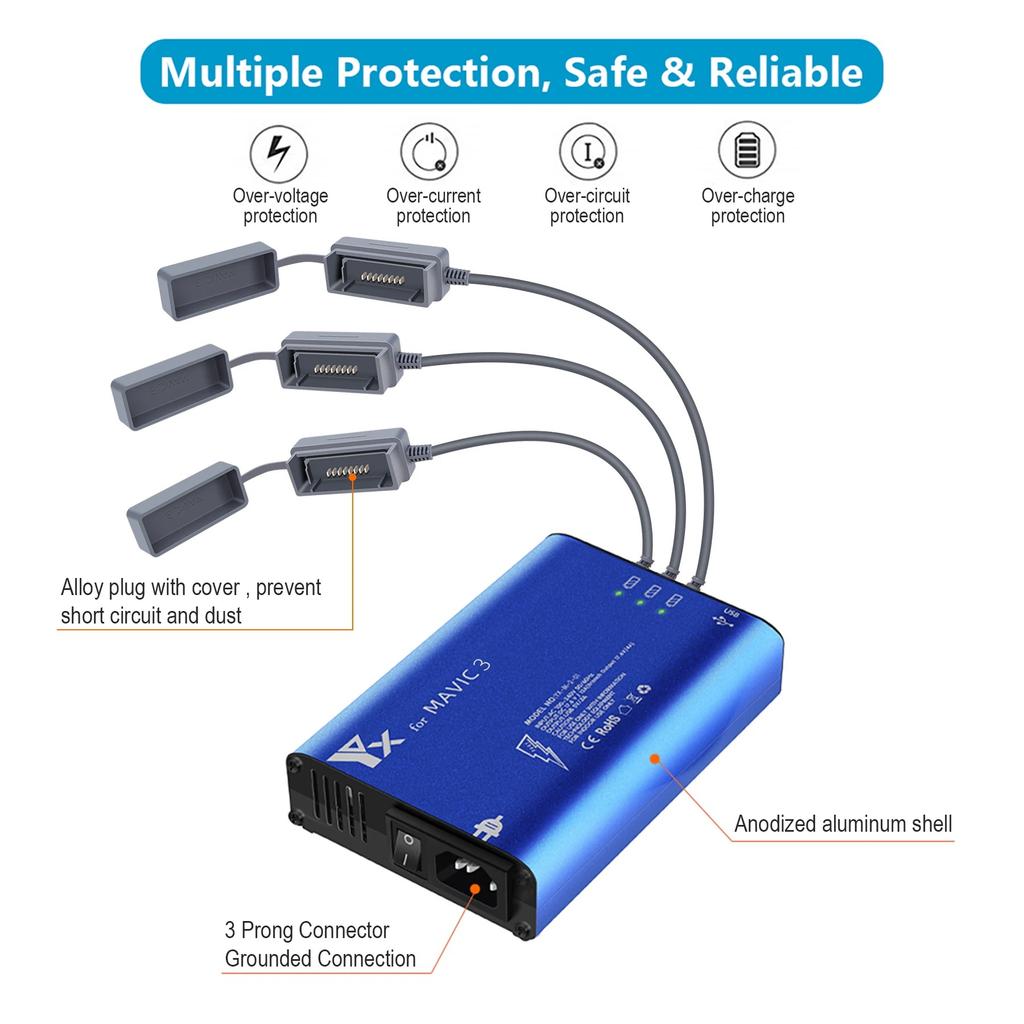 3 Batteries Remote Control Charging Hub with USB Port,Battery Charger for mavic 3 Storage Mode Charger