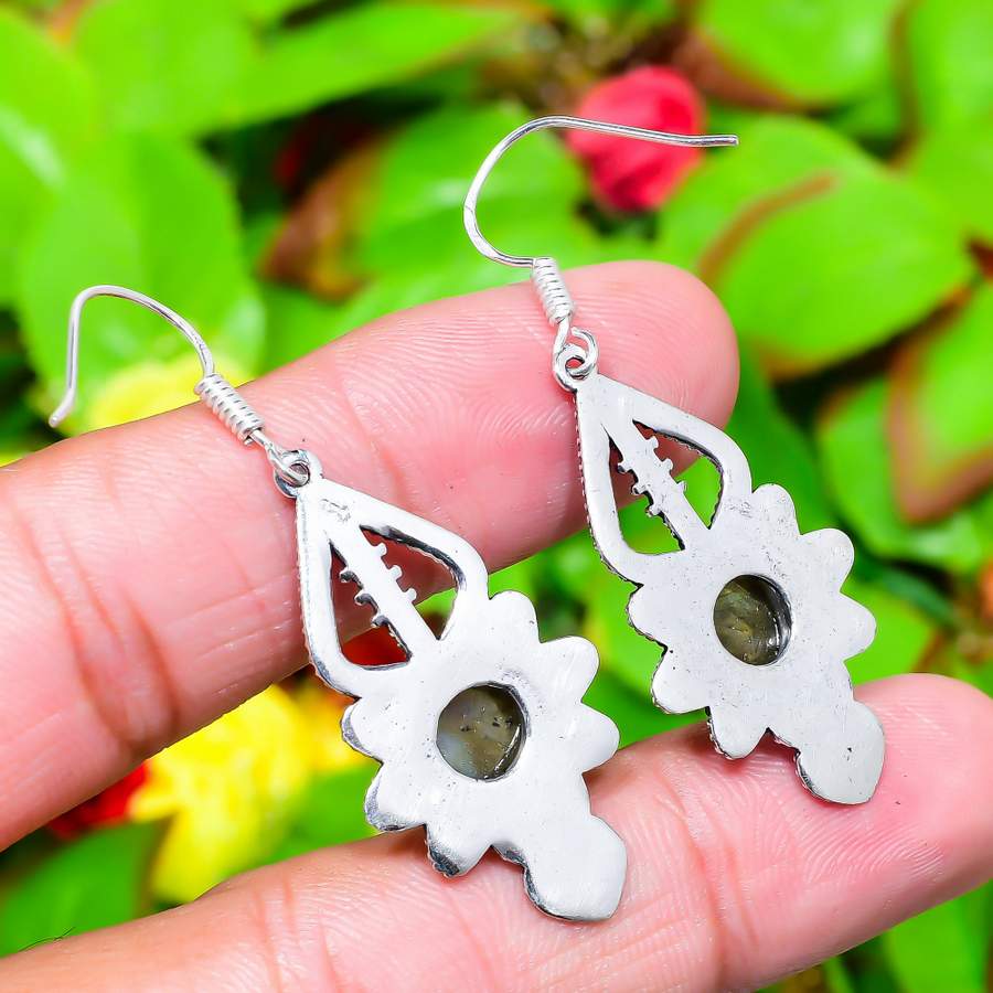 Серьги ручной работы из стерлингового серебра 925 пробы с натуральным лабрадоритом 2,09 дюйма l6f11