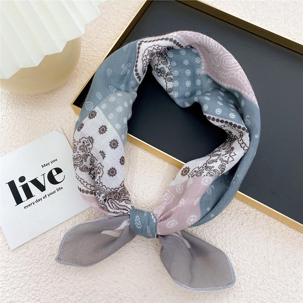 Cotton And Linen Small Square Scarf Silk Scarf Women'S Spring And Autumn New Style Artistic And Versatile Fashionable Temperament Headband Scarf