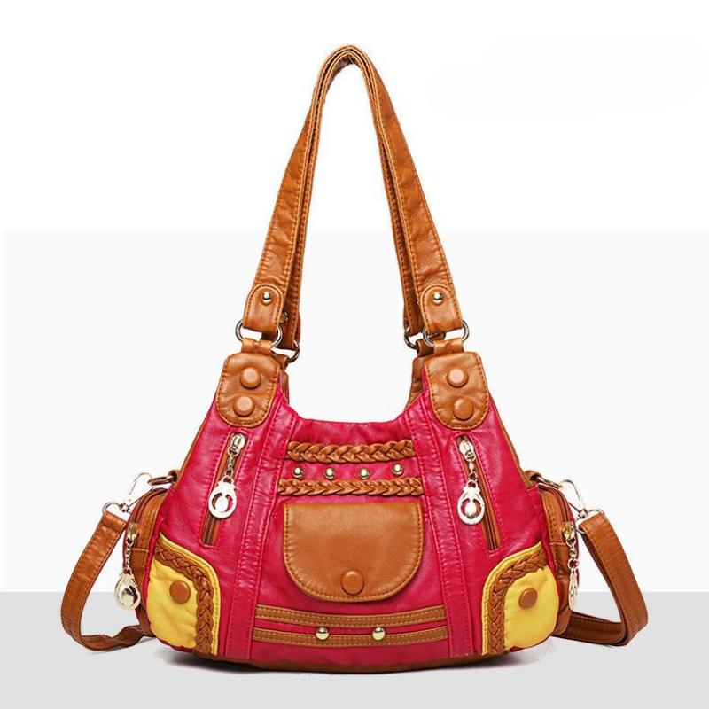 Bag Female Fashion Soft Leather Single Shoulder Crossbody Bag Large Capacity Bag Retro Leisure Bag