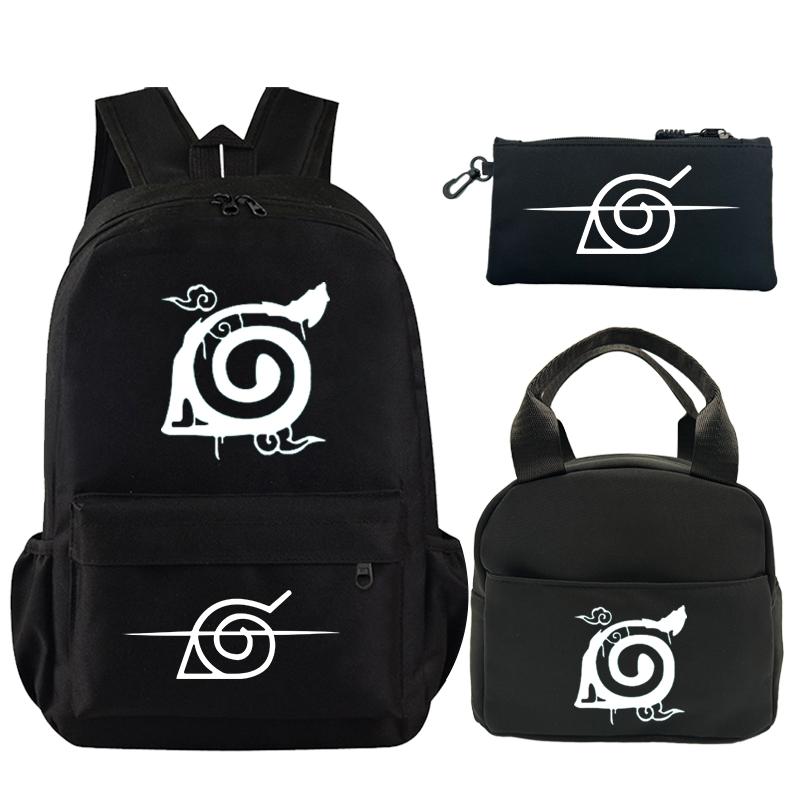 3Pcs/set Anime Naruto Printed Backpack Bookbag with Lunch Bag Pencil Case Teenager Children Girl Boy Schoolbag Rucksack