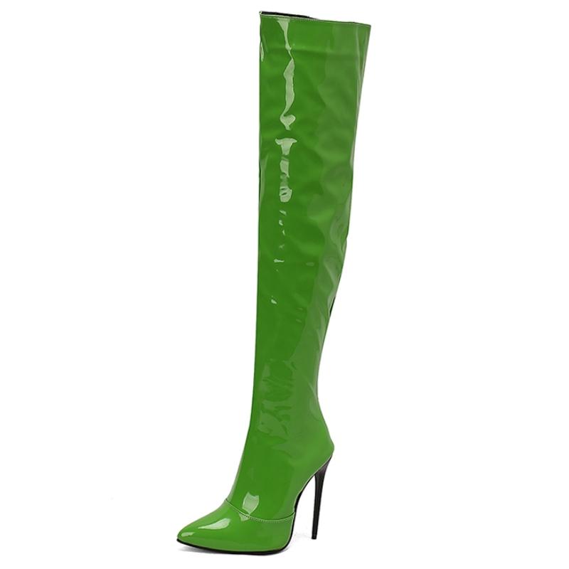 Модные женские сапоги выше колена, сексуальные туфли с острым носком, осень-зима, черные, красные, на каблуке, длинные сапоги, женская обувь для вечеринок, большой размер 45