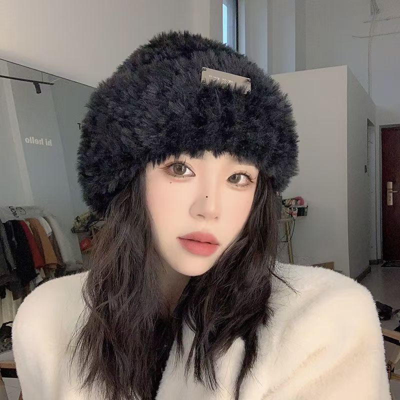 Зимняя меховая шапка женская утолщенная теплая вязаная шапка с большой окружностью головы милые медвежьи ушки шерстяная шапка прилив