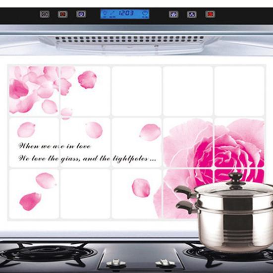 Oil-proof Kitchen Wall Sticker Rose Tulip Flower Dolphin Dandelion Self-adhesive Waterproof Heat Resistant Bathroom Kitchen Wall Art Decal Decoration