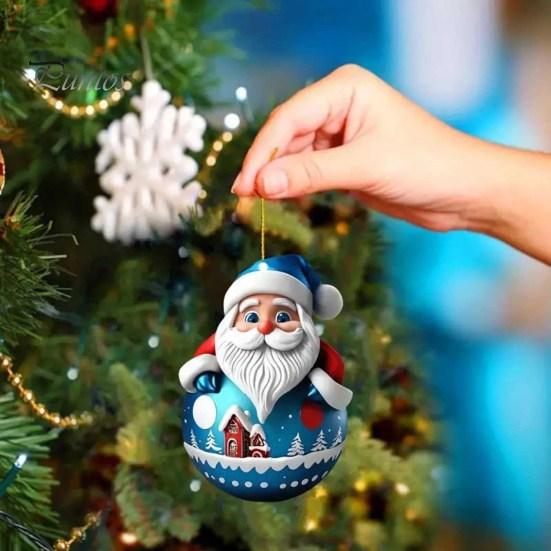 Подвеска в виде Санта-Клауса Roly-poly, 2D, акриловое подвесное украшение, рождественская елка, мультяшный Санта, украшение для каминной полки, автомобильный рюкзак