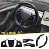 For Tesla Model 3 Y 2017-2023 Carbon Fiber Steering Wheel Cover Steer Wheel Cover Protector Interior Accessories