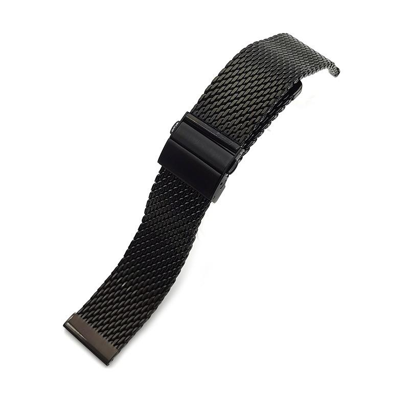 Миланский ремешок для часов, ремешок 20 мм, 22 мм, двойной пресс, складная пряжка, миланский сетчатый ремень, металлический браслет для часов, черный, серебряный браслет