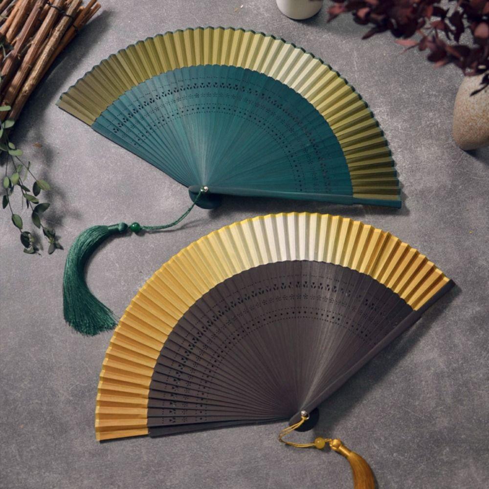 Gradient Color Retro Hand Fan Portable Dance Fan Chinese Style Bamboo Folding Fan Gift Giving