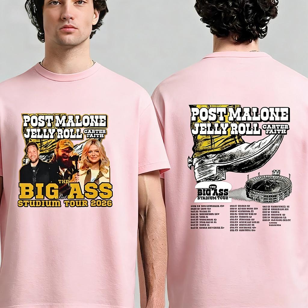 Футболка Post Malo_Ne Tour 2026 в Big Ass Stadium Tour Концертный Групповой Мерч Удобная Ретро Мода Футболка Y2k Хип-Хоп Уличная Одежда Оверсайз Футболка