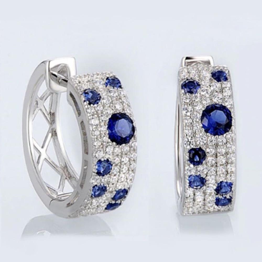 Cao Shi Korean Blue & White Zircon Diamond Earrings: Elegant Round Ear Buckles, Versatile Celebrity Style