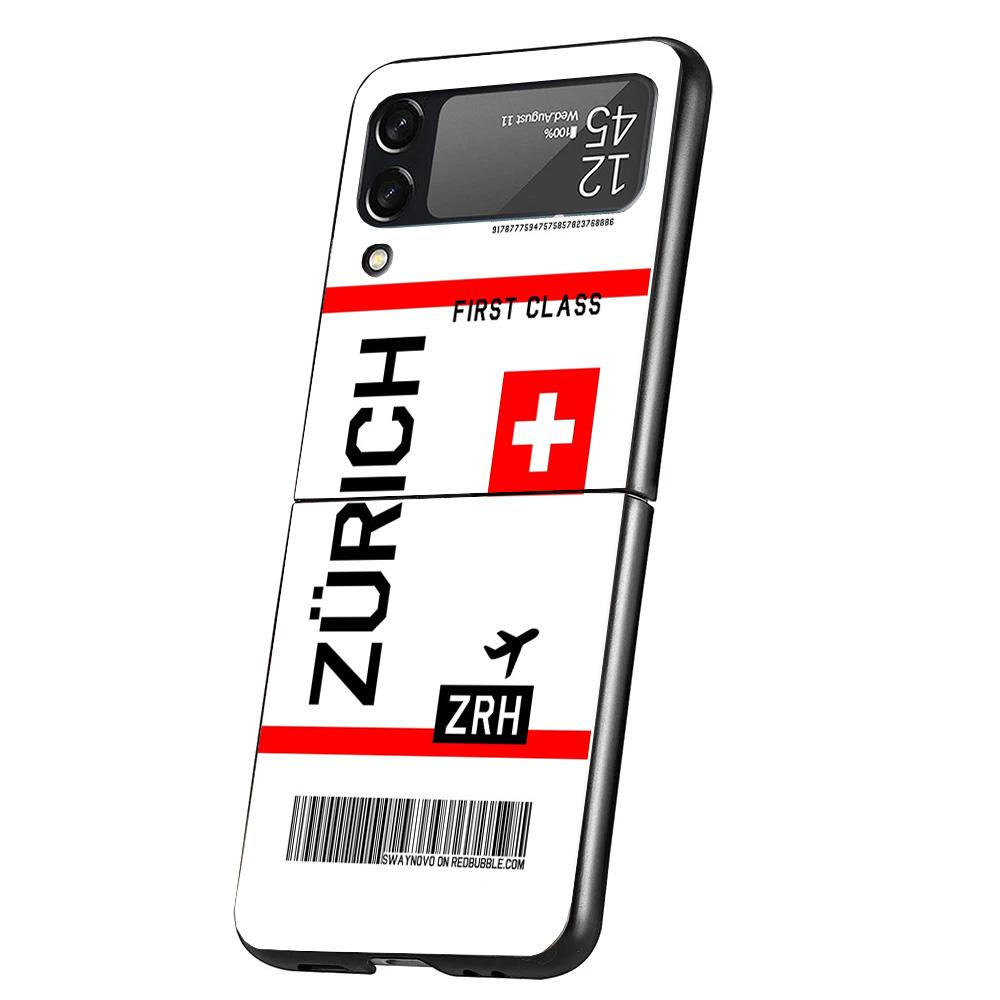 Travel Ticket Label Cover Phone Case For Samsung Galaxy Z Flip 7 6 5 4 3 5G Flip7 Flip6 Flip5 Flip4 Flip3 Black Fundas Shell Gal