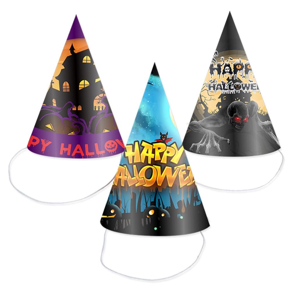 6 Pcs Paper Halloween Hat for Halloween Ghost Festival Day of The Dead Prank Horror Carnival Party Kindergarten Gift Decoration