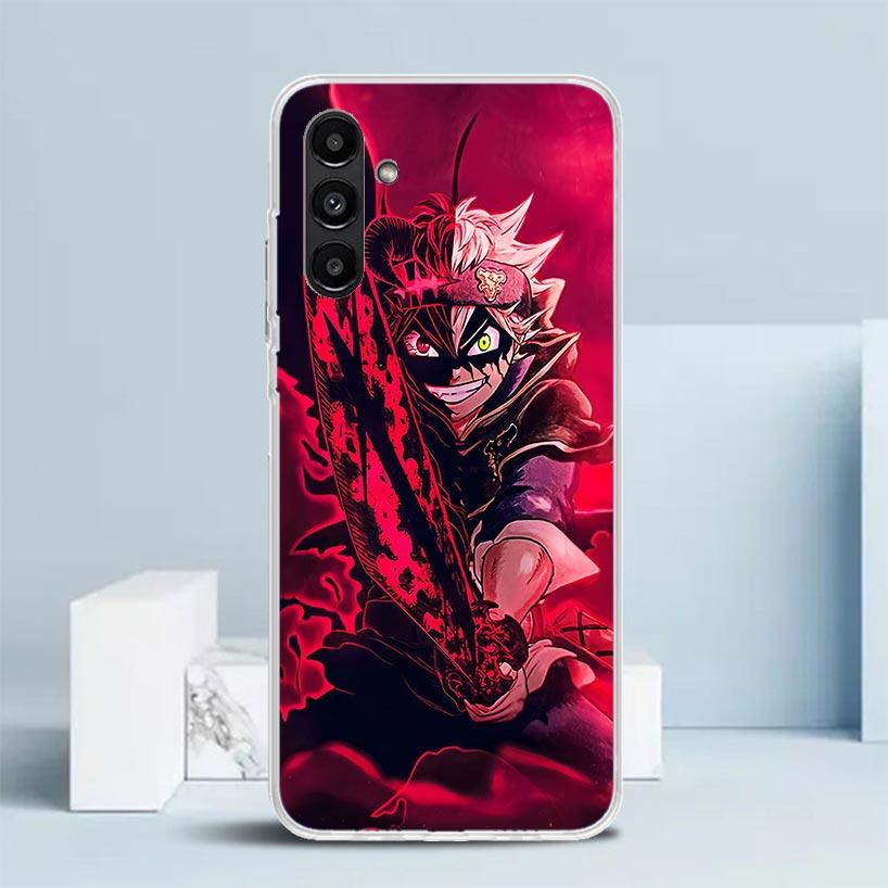 Черный Чехол для Телефона с Аниме Клевером для Samsung Galaxy A17 A37 A57 A16 A15 A14 A13 A56 A55 A54 A53 A36 A35 A34 A33 A26 A25 A24 A23