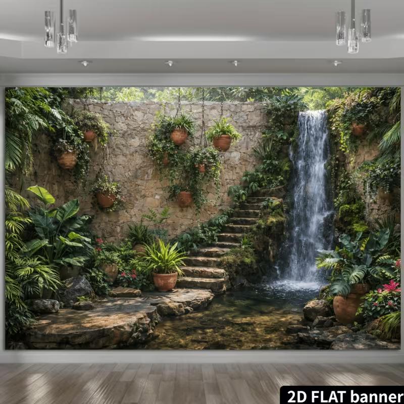 2D Фотофон для портрета у бассейна с экзотической зеленью