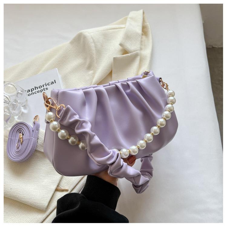 Spring and summer new Korean pearl pleated cloud underarm bag niche popular shoulder messenger bag trendy versatile woman