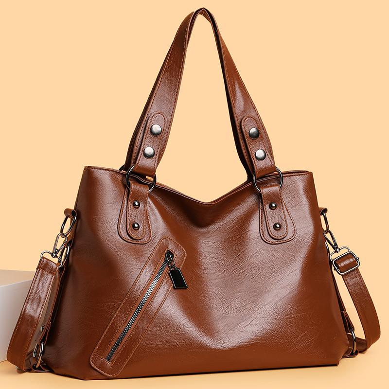 Женская мягкая кожаная сумка-тоут, сумка для мамы среднего возраста, большая вместимость, сумка через плечо