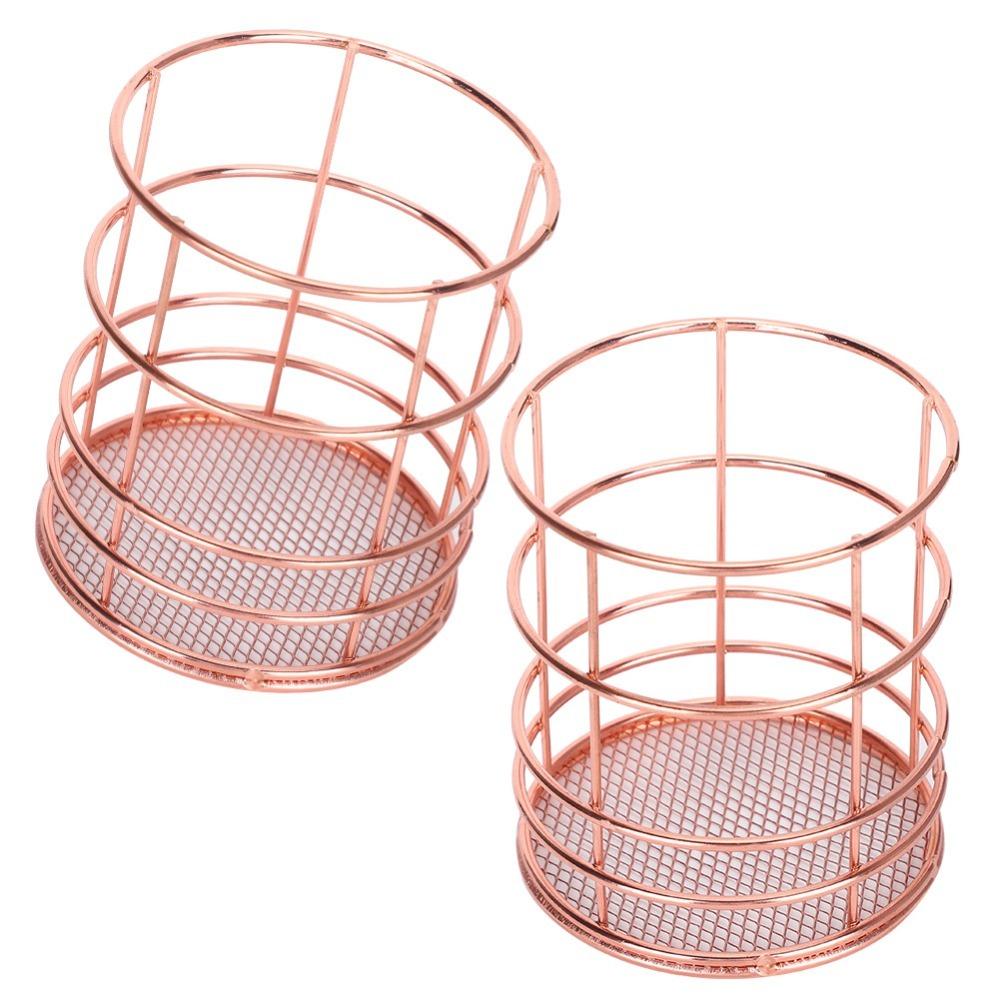 2Pcs Rose Gold Desktop Storage Basket Hollow Design Storage Container Chopsticks Container