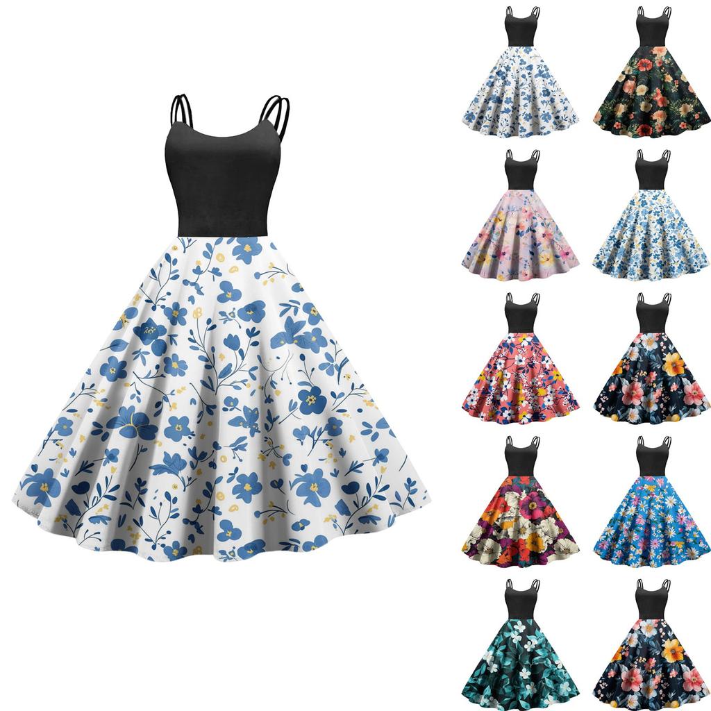 Women's Casual Fashion Print Sexy Off Shoulder Punk Retro Dress Retro Dress Dress