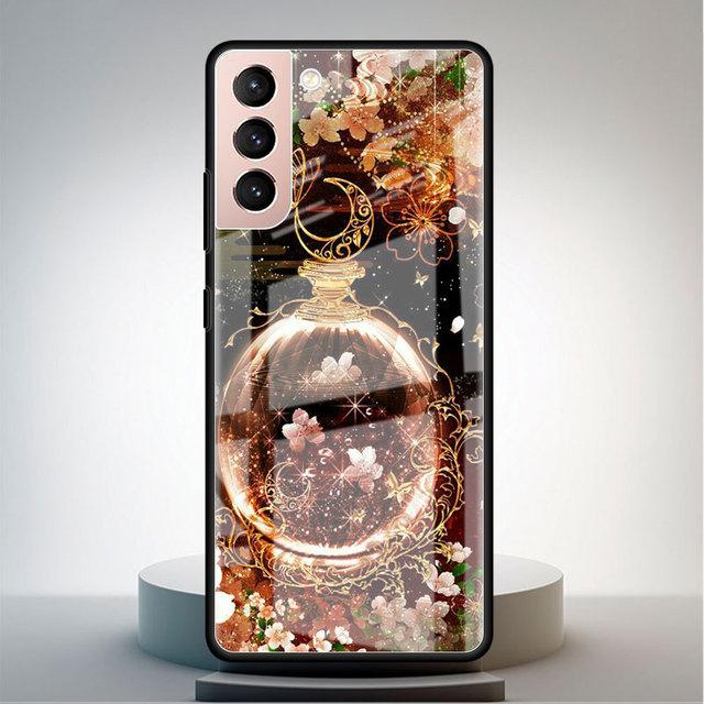 Чехол из закаленного стекла для Samsung Galaxy S22 S21 Ultra S20 Fe S10 S9 S8 S22 S21 Plus Note 20 10 Phone Funda Rose Butterfly Flower