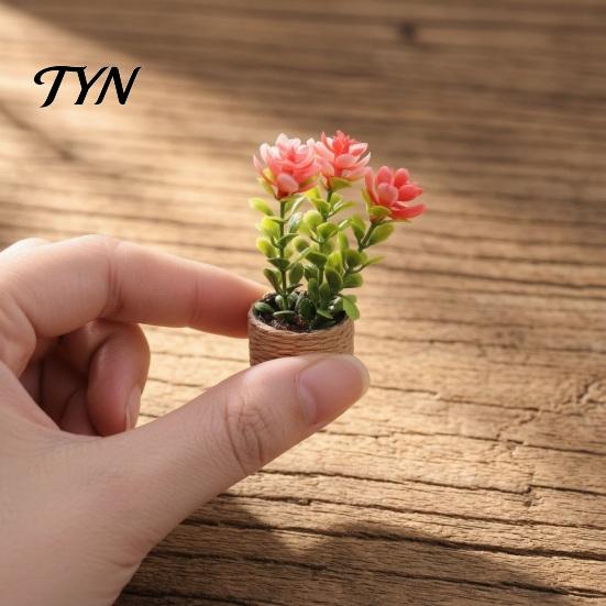 Decorative Plastic Plants Mini Artificial with Vase, Small Fake in Handwoven Seagrass Flowers Baskets, Realistic Faux Floral Arrangement for