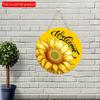 2D плоский 20*20см1шт Добро пожаловать Желтый Яркий узор подсолнуха Дверной Арт Декоративная табличка, Яркий Цветочный Домашний Деревянный Круглый Орнамент для окна и сада