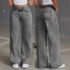 Straight Leg Pants Jeans Loose Washed High Waist Pants