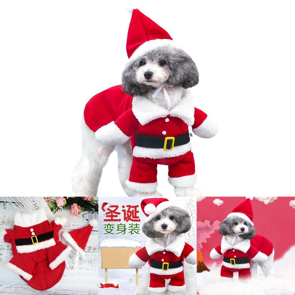 Очаровательный красный рождественский костюм Санта-Клауса для питомцев для собак и кошек со шляпой и накидкой