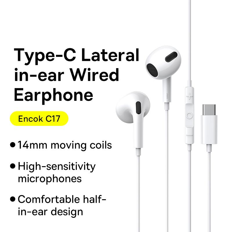 Baseus Encok C17 Wired Earphone Type-C with Mic In-ear Wired Headphones For OPPO VIVO HUAWEI Xiaomi Samsung Cellphone Headsets