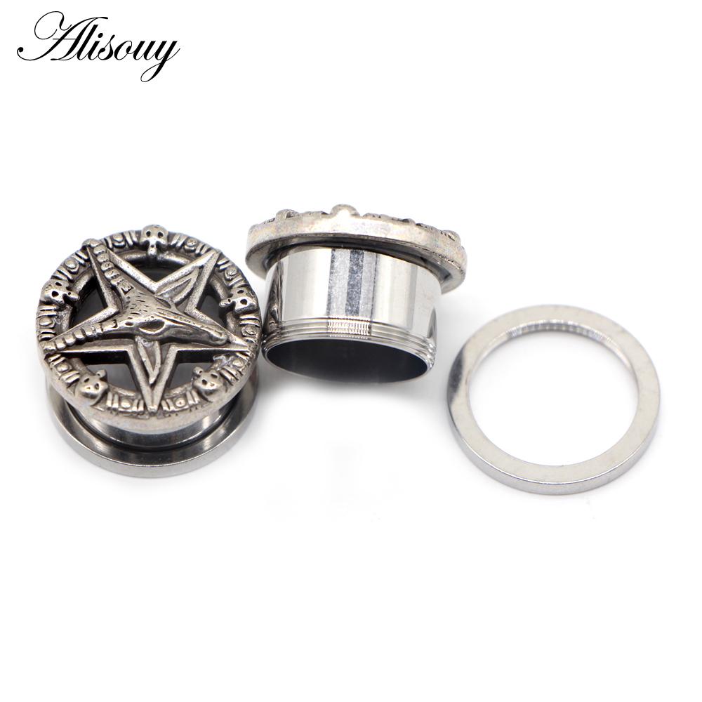 Alisouy 2 шт. Нержавеющая сталь Череп Звезда Шкив Ушные туннели Носилки пирсинг беруши расширители украшения для тела Женщины Мужчины подарок