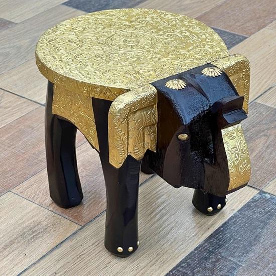 Hand Painted Wooden Elephant Stool Side Table For Home Office  20.32cm
