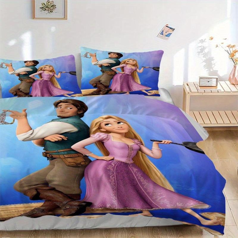 3pcs Tangled Rapunzel & Flynn Rider Printed Quilt Set - Includes 1 Quilt Cover and 2 Pillowcases, Machine Washable - Suitable for All Seasons.S09