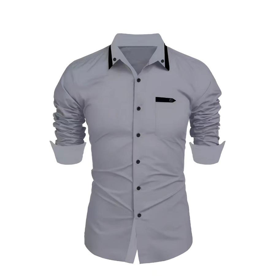 Мужской топ, весенне-осенняя повседневная деловая рубашка, белые, черные, синие, свободные классические рубашки, рубашки с длинными рукавами и лацканами