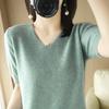 Новый весенний свитер с короткими рукавами, осенне-зимний свитер с v-образным вырезом и коротким рукавом, модный универсальный корейский стиль, свободная рубашка, футболка для женщин
